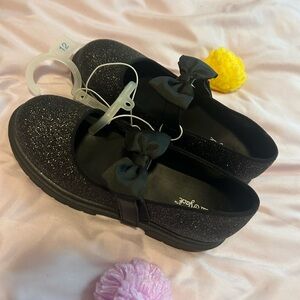 Black Glitter Bow Flats